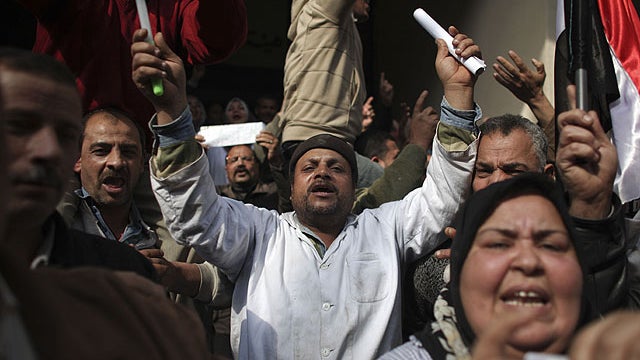 Egyptian medical workers demonstrate in Cairo, Egypt. 