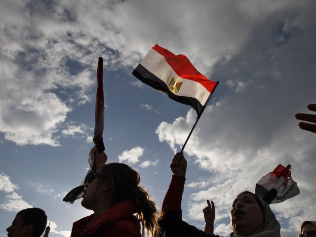 demonstrators wave their national flag  