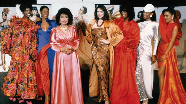 Mrs. Eunice W. Johnson joining Ebony Fashion Fair models during a spring 1991 show.  