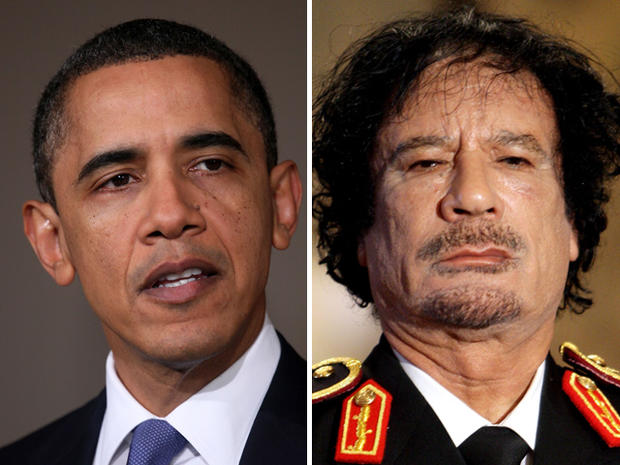 President Barack Obama and Muammar Qaddafi 