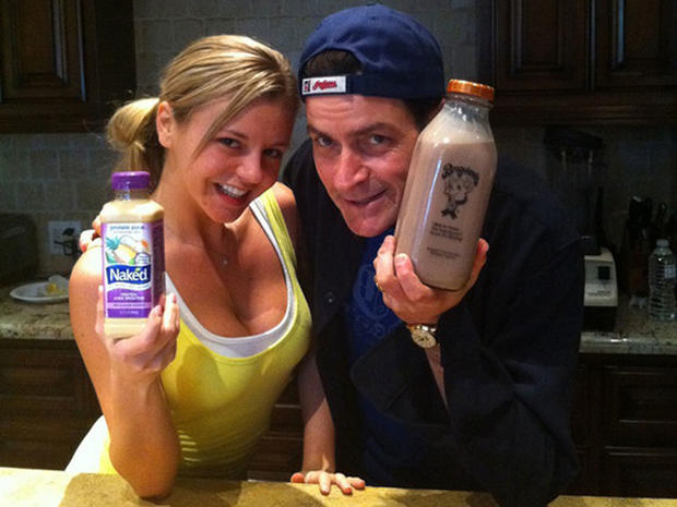 Charlie Sheen and Rachel Oberlin in a photo Sheen posted on Twitter with the caption "Choose your vice." 