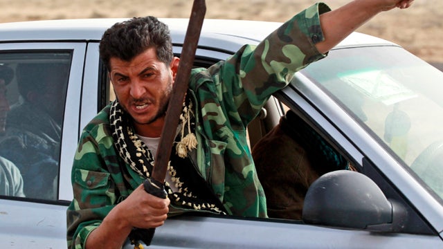 Libyan rebels fire anti-aircraft rocket 