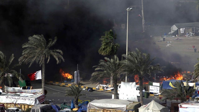 Manama protesters tents burnt 