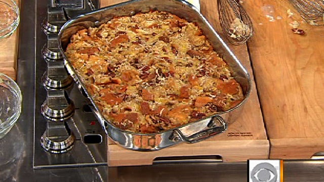 Bread pudding made by NCIS star Pauley Perrette and longtime close friends Darren Greenblatt and Matthew Sandusky on The Early Show 