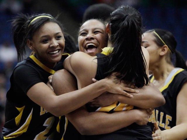 DeLaSalle girls basketball team celebrate 