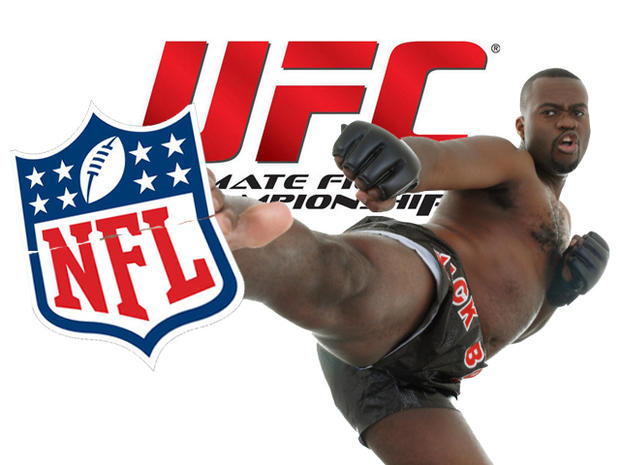 Kick boxer kicking NFL logo 