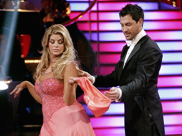 In this publicity image released by ABC, actress Kirstie Alley, left, and her partner Maksim Chmerkovskiy perform on the celebrity dance competition series, "Dancing with the Stars," March 28, 2011 in Los Angeles. 