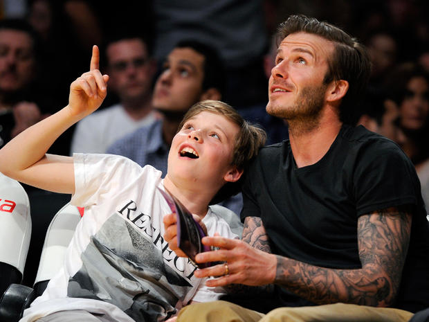 David Beckham and son Brooklyn at L.A. Lakers game. 