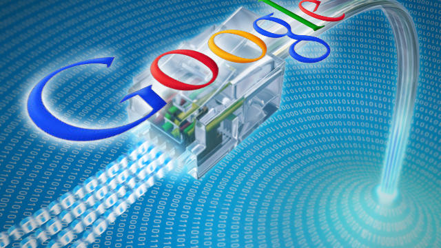 Google logo over Ethernet cable 