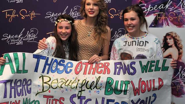 Taylor Swift meets fans backstage on the last night of her European Tour at London's O2 Arena 