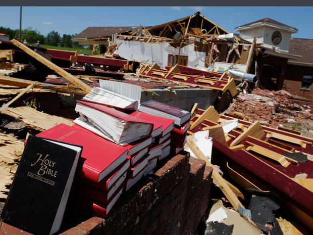 A Bible and hymnals are stacked up near Boone's Chapel Baptist Church in Boone's Chapel in Autauga County, Ala. 
