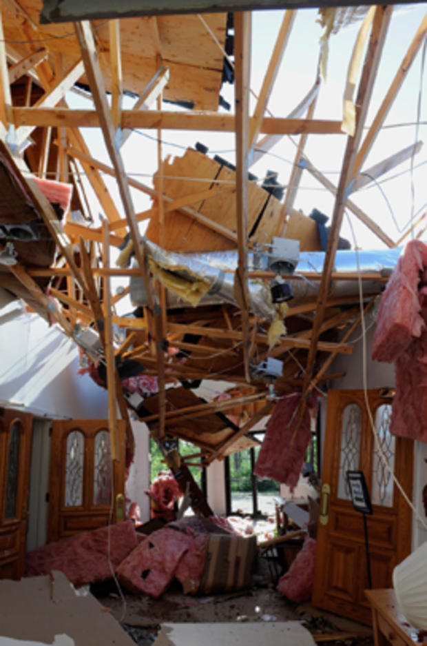 The narthex of Boone's Chapel Baptist Church is destroyed in Boone's Chapel, Ala., in Autauga County Saturday, April 16, 2011 
