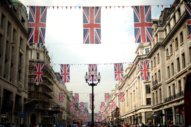 British Union Jack flags are pictured on 
