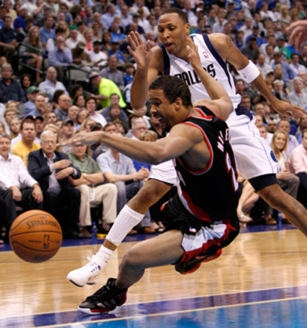 Andre Miller looses his footing 