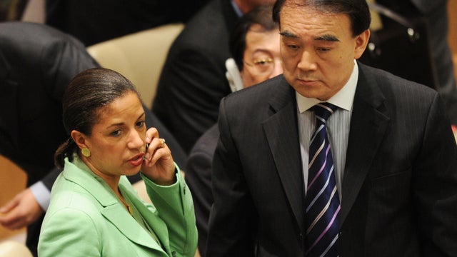 U.S. Ambassador to UN Susan Rice and China's Ambassador Li Baodong 