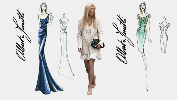 Prince Harry's girlfriend Chelsy Davy and sketches by Alberta Ferretti 