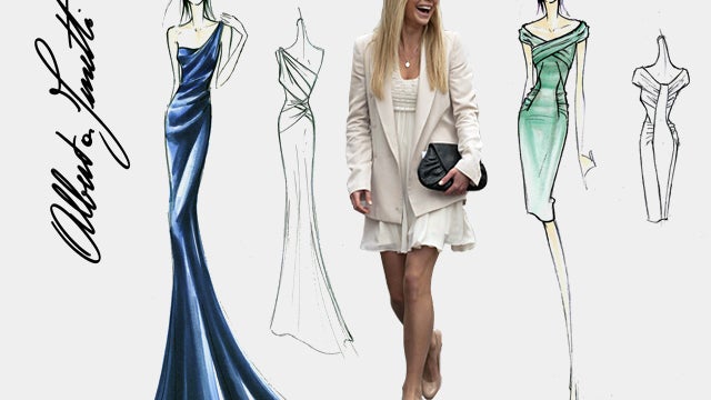 Prince Harry's girlfriend Chelsy Davy and sketches by Alberta Ferretti 