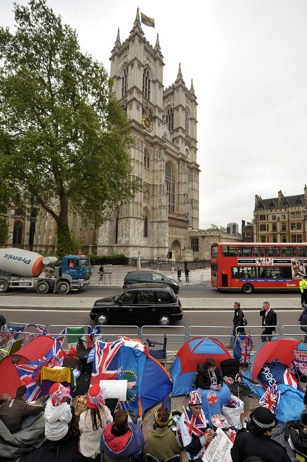 Royal fans gather outside Westminster Abbey 