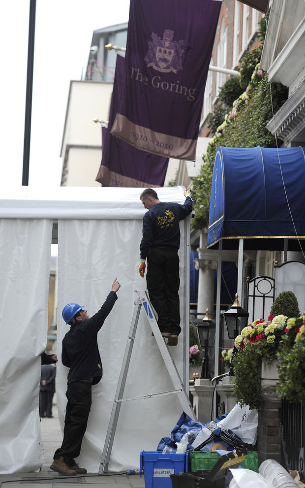 A temporary cover is erected outside the Goring Hotel 