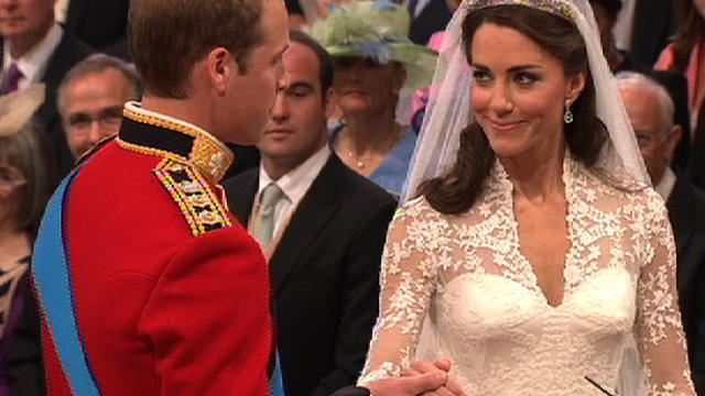 Prince William and Kate Middleton taking their vows at Westminster Abbey in April 