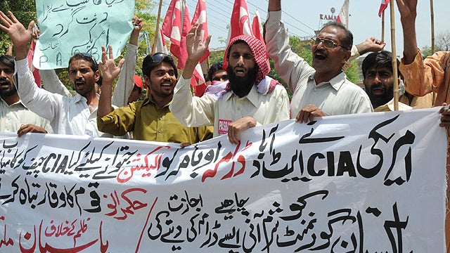 Supporters of Pakistani religious party "Pasban", youth wing of Jamat-e-Islami, rally to condemn the killing of al-Qaida leader Osama bin Laden, in Multan, Pakistan on May 5, 2011.  