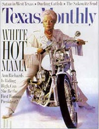 Doctored photo of Ann Richards on Harley-Davidson motorcycle 