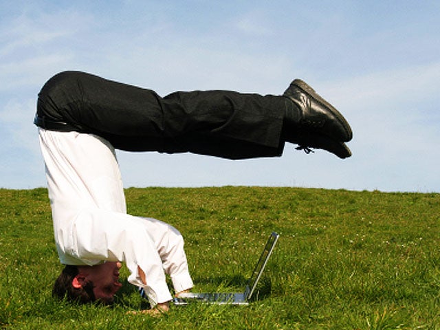 businessman, working, yoga, meditation, outdoors, grass, relax, work, stock, 4x3 