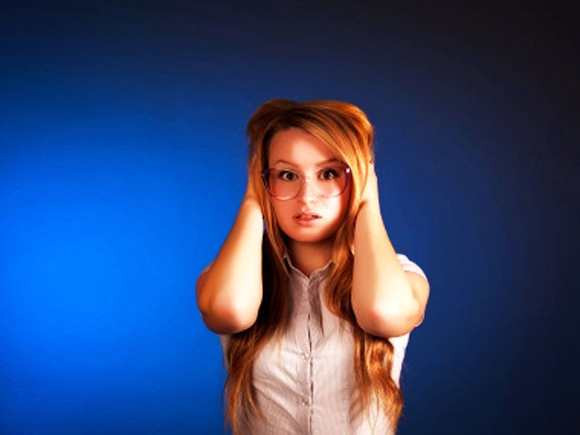 woman, glasses, asian, hands up, stressed, restless, frenzy 