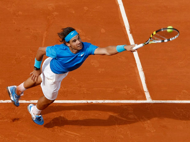 Rafael Nadal stretches to return the ball 