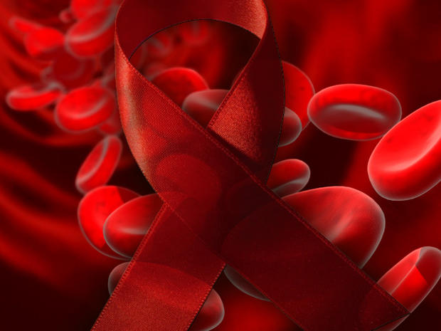 AIDs ribbon and blood cells 
