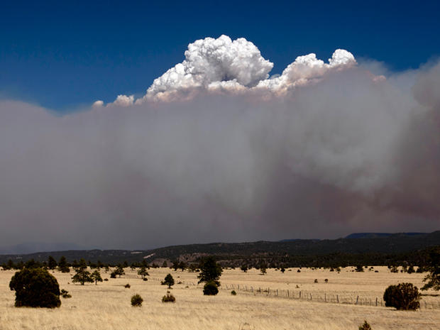 A smoke plume over the east side of the Wallow Fire 