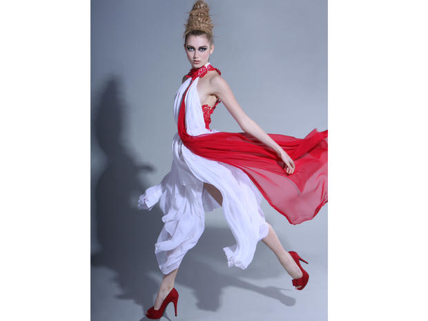 Emma Berg's White and Red Halter Dress 
