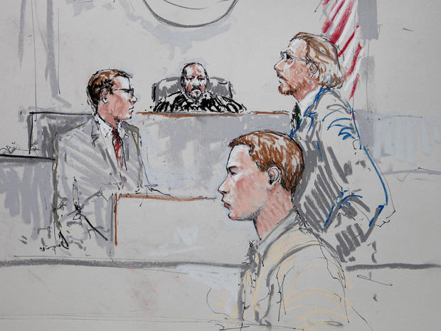 "Barefoot Bandit,"Colton Harris-Moore, is shown in a courtroom sketch before he plead guilty to seven charges stemmign from a multi-state crime spree. 