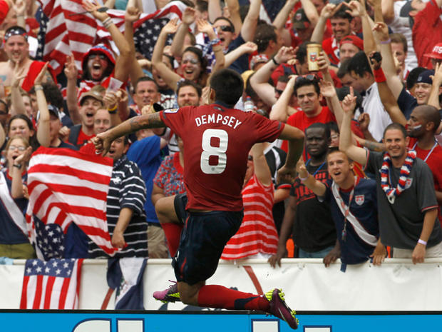 Clint Dempsey reacts after his goal  