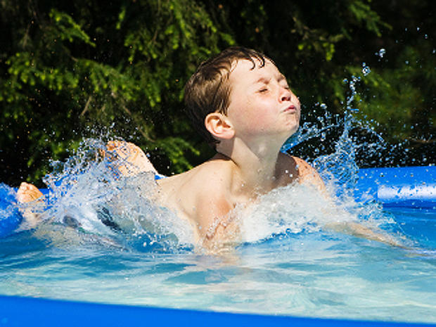 kid, boy, pool, portable pool, wading pool, swimming, summer, summertime, drowning, hot, weather, stock, 4x3 