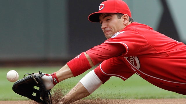 Joey Votto misses a base hit  