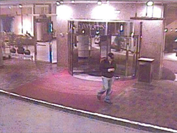 A still taken on April 10, 2009, from a security camera at Boston's Westin Copley Place Hotel.  