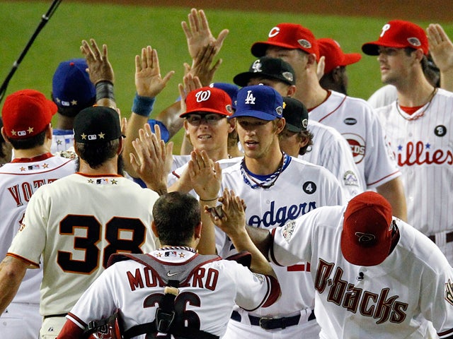 National League players celebrate 