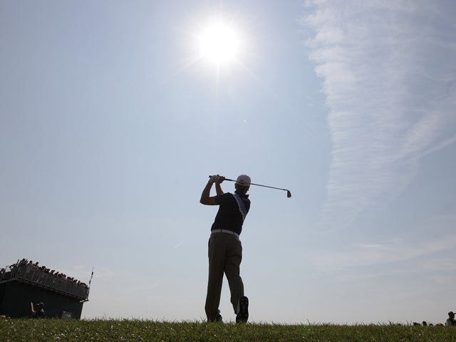 Tom Lewis plays a shot off the 5th tee 