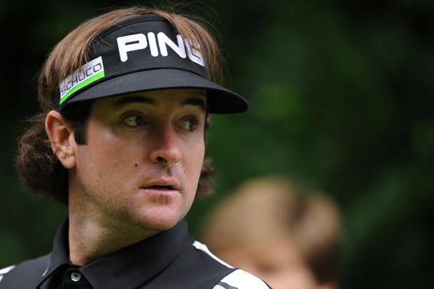 Bubba Watson of the USA reacts after he 
