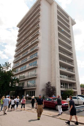 Employees are cleared to return to work in an Ashland, Ky. office building Aug. 23, 2011, following tremors from an earthquake centered near Mineral, Va.  
