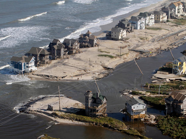 A flooded road is seen in Hatteras Island 