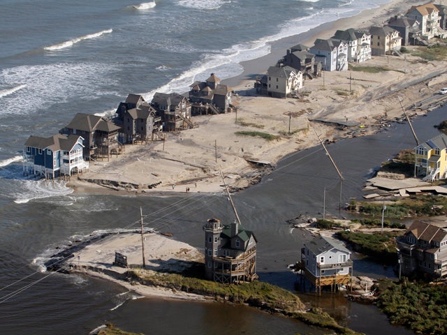 A flooded road is seen in Hatteras Island 