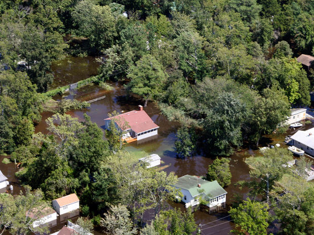 Flooding in the southern Maryland community of Cove Point, Md. is seen during a helicopter tour of damage from Hurricane Irene  Aug. 28, 2011.  
