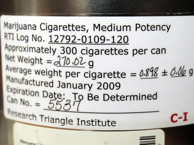 Label on federally distributed marijuana cigarettes 