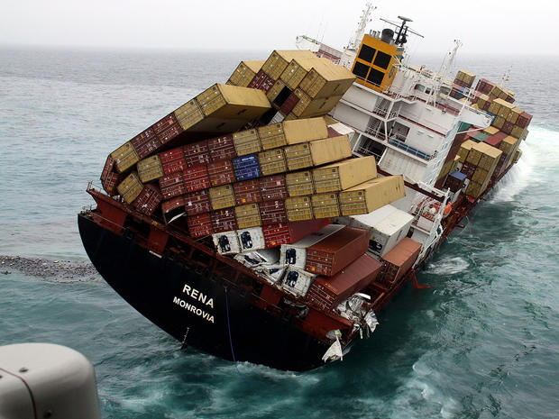 The stranded cargo vessel Rena remains grounded on the Astrolabe Reef Oct. 12, 2011, in Tauranga, New Zealand, in this handout provided by Maritime New Zealand. 