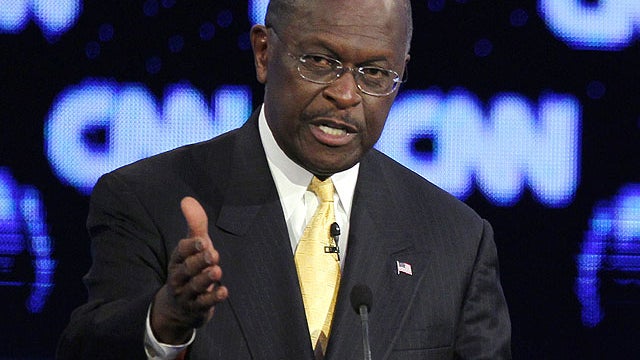 Republican presidential candidate businessman Herman Cain speaks during a Republican presidential debate, Oct. 18, 2011, in Las Vegas.  