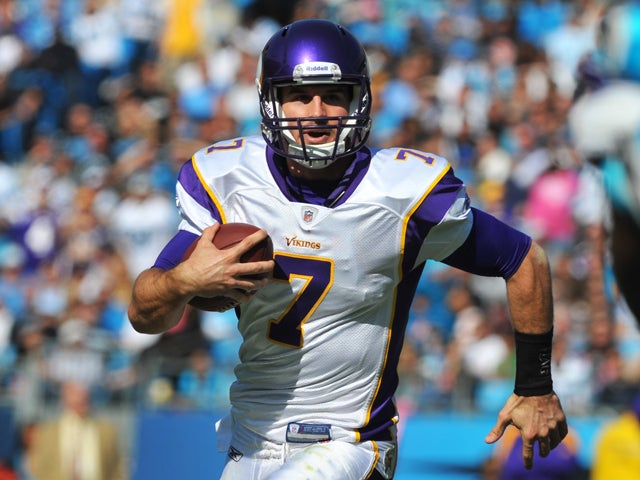 Christian Ponder rushes upfield  