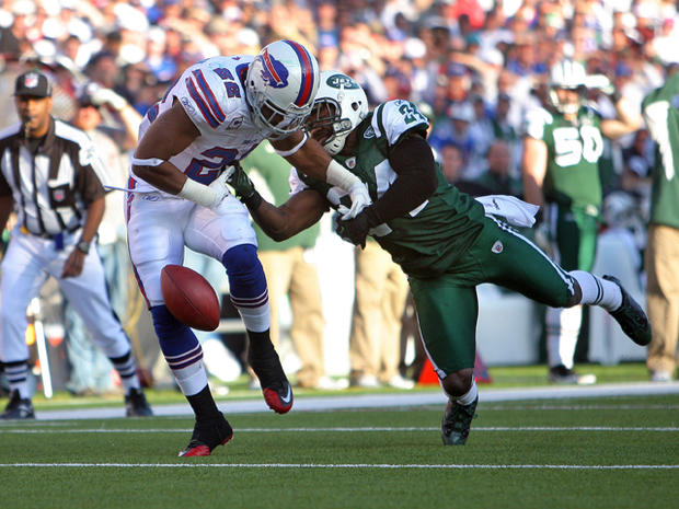 Fred Jackson as the ball knocked loose by Darrelle Revis 