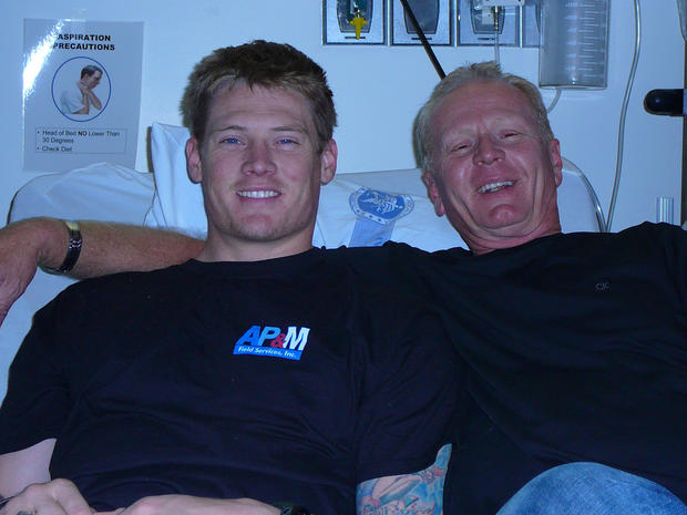John Needham and his father, Michael Needham Sr., at the Naval Medical Center in San Diego. 